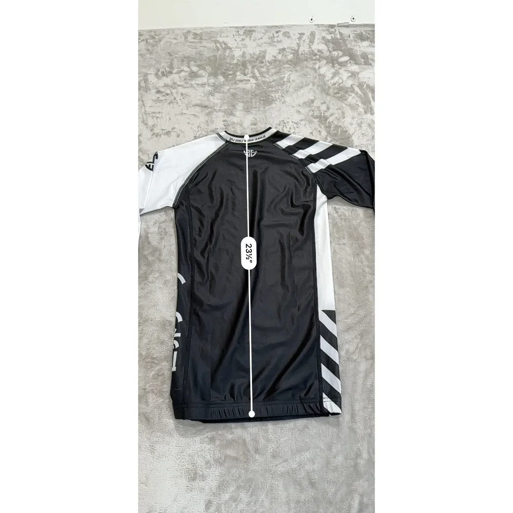 Jiu Jitsu Rash Guard Kids Size XL Black White Long Sleeve BJJ Grappling New